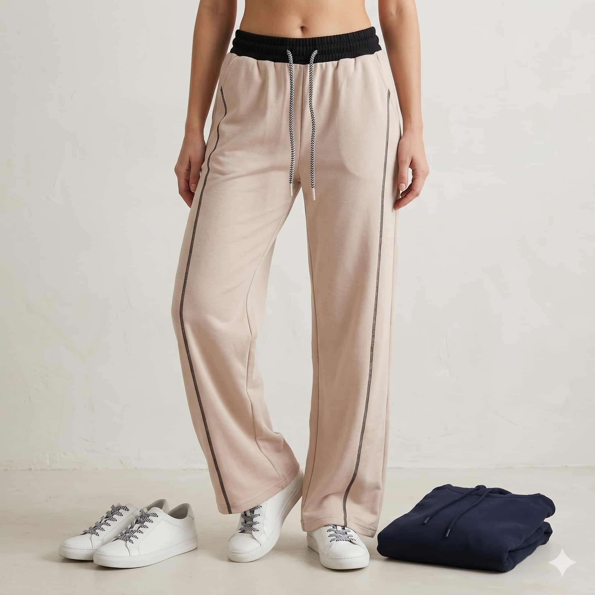 Blush Contrast Lounge Women Pants – Beige