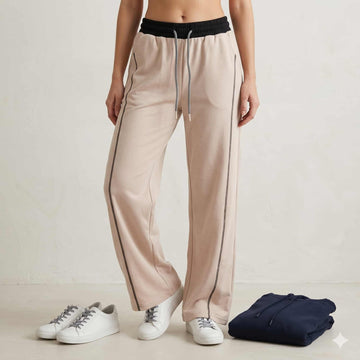 Blush Contrast Lounge Women Pants – Beige