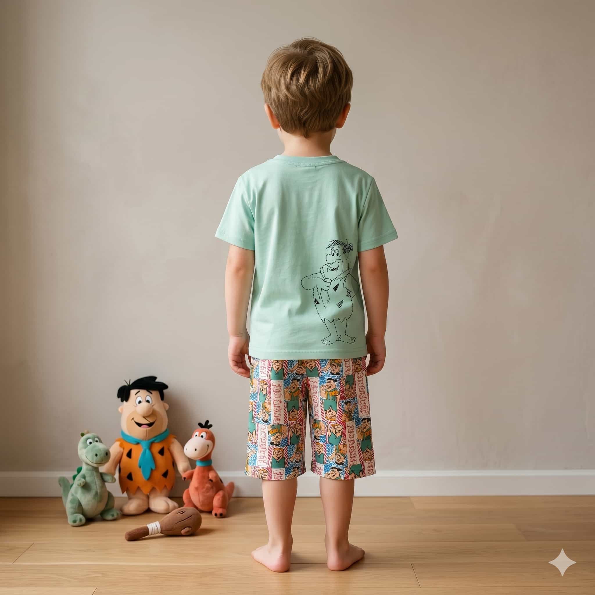 Flintstones Frames Boys Half Sleeves Short Set - Green