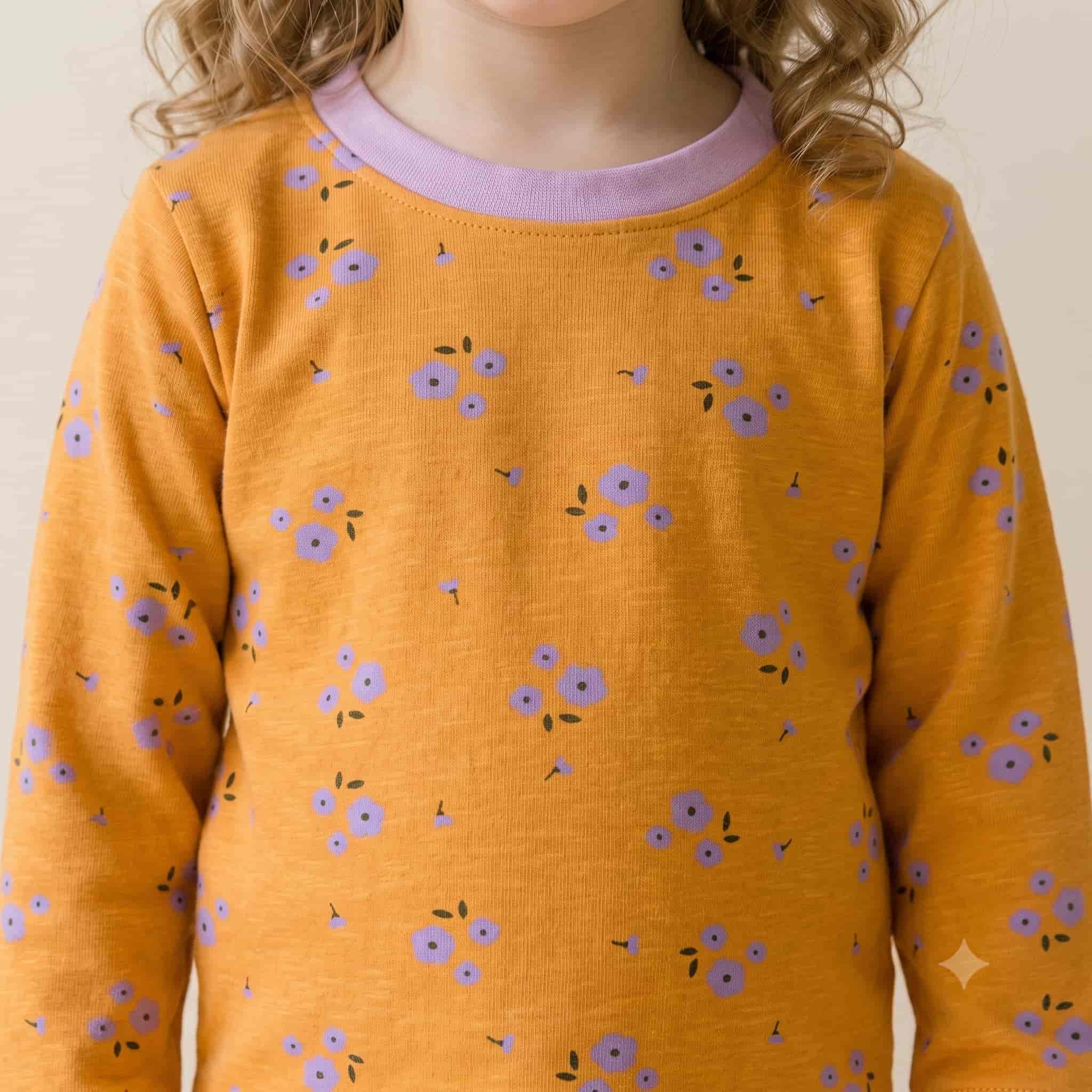 Golden Posy Girls Full Sleeves Pajama Set - Golden