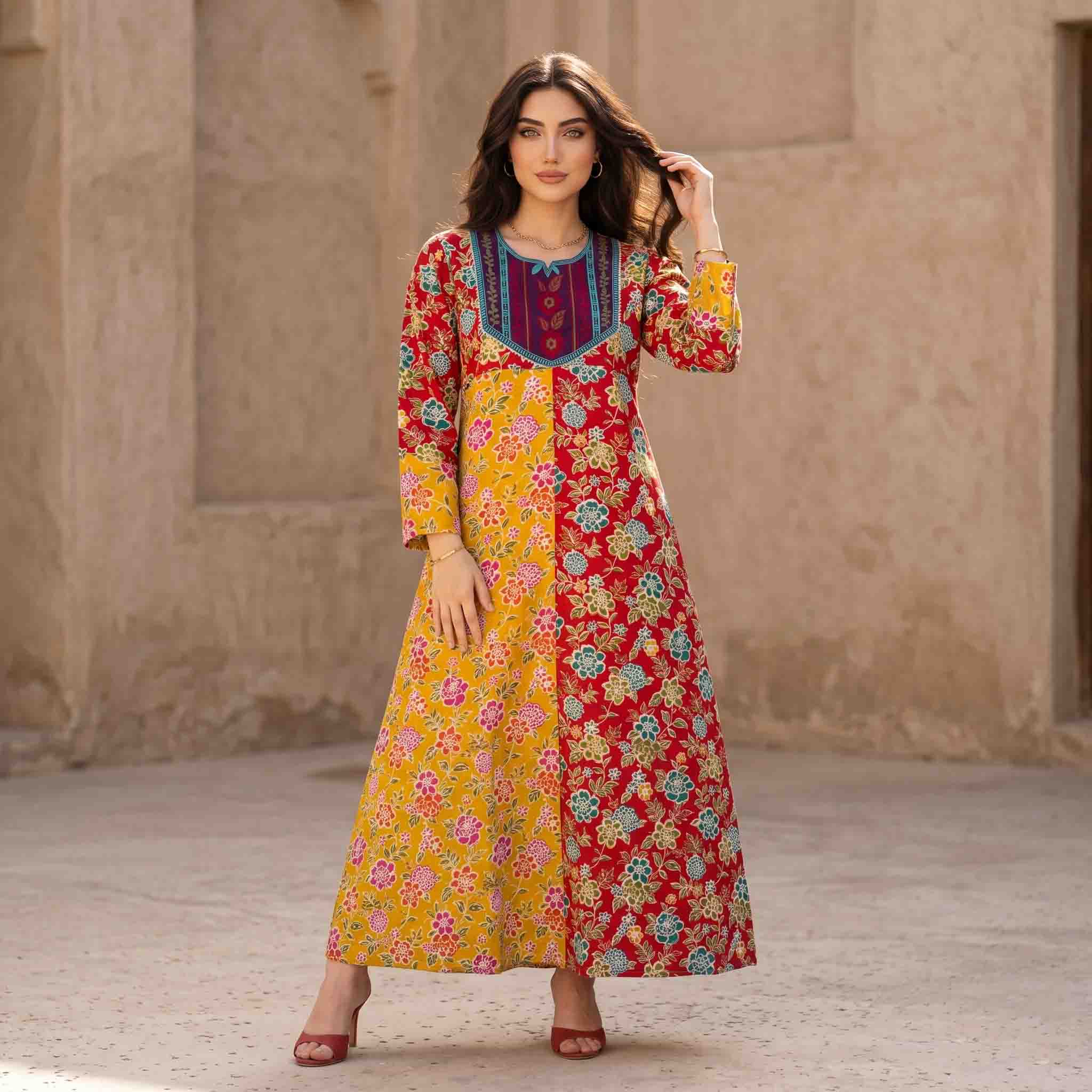 Bloom Print Women Darra - Yellow & Red