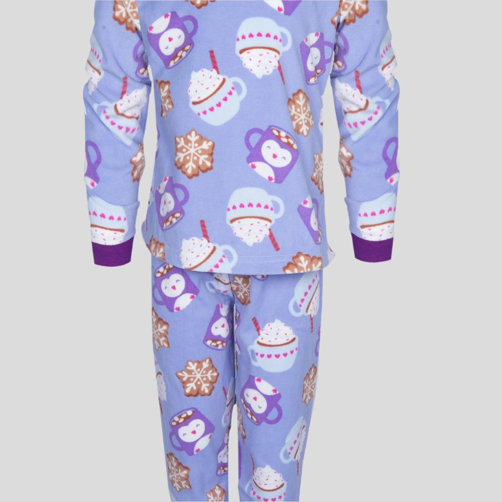 Smooth Sip Girls Fleece Pajama Set - Lavender