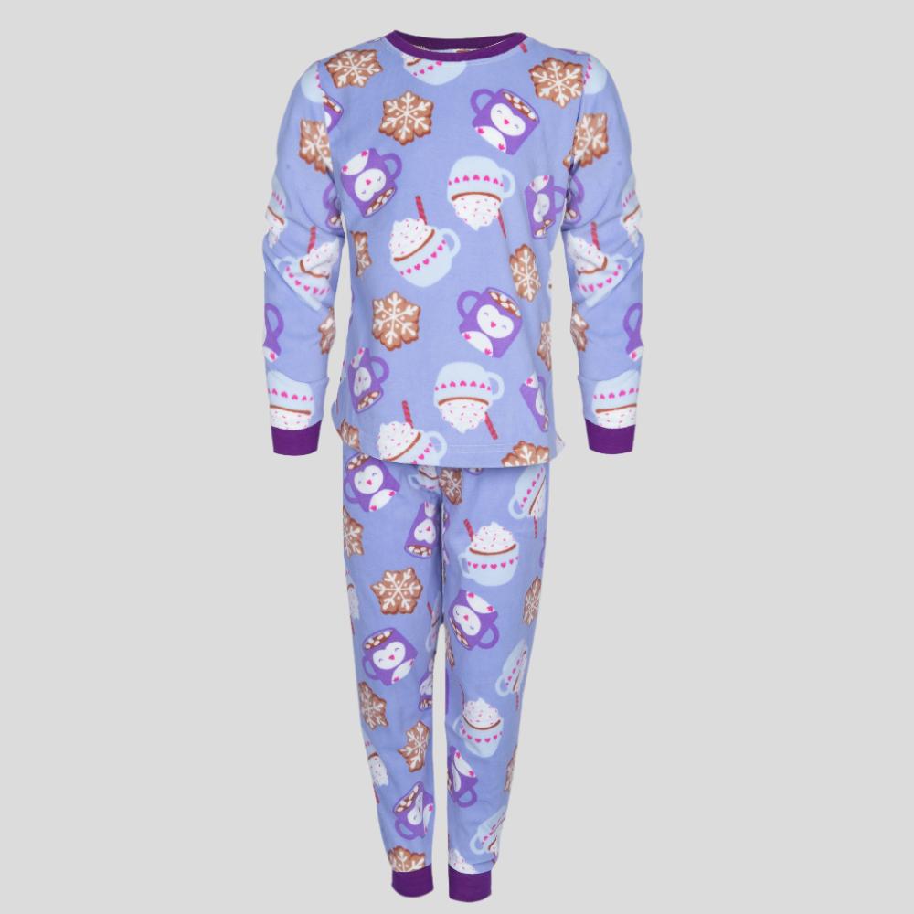 Smooth Sip Girls Fleece Pajama Set - Lavender