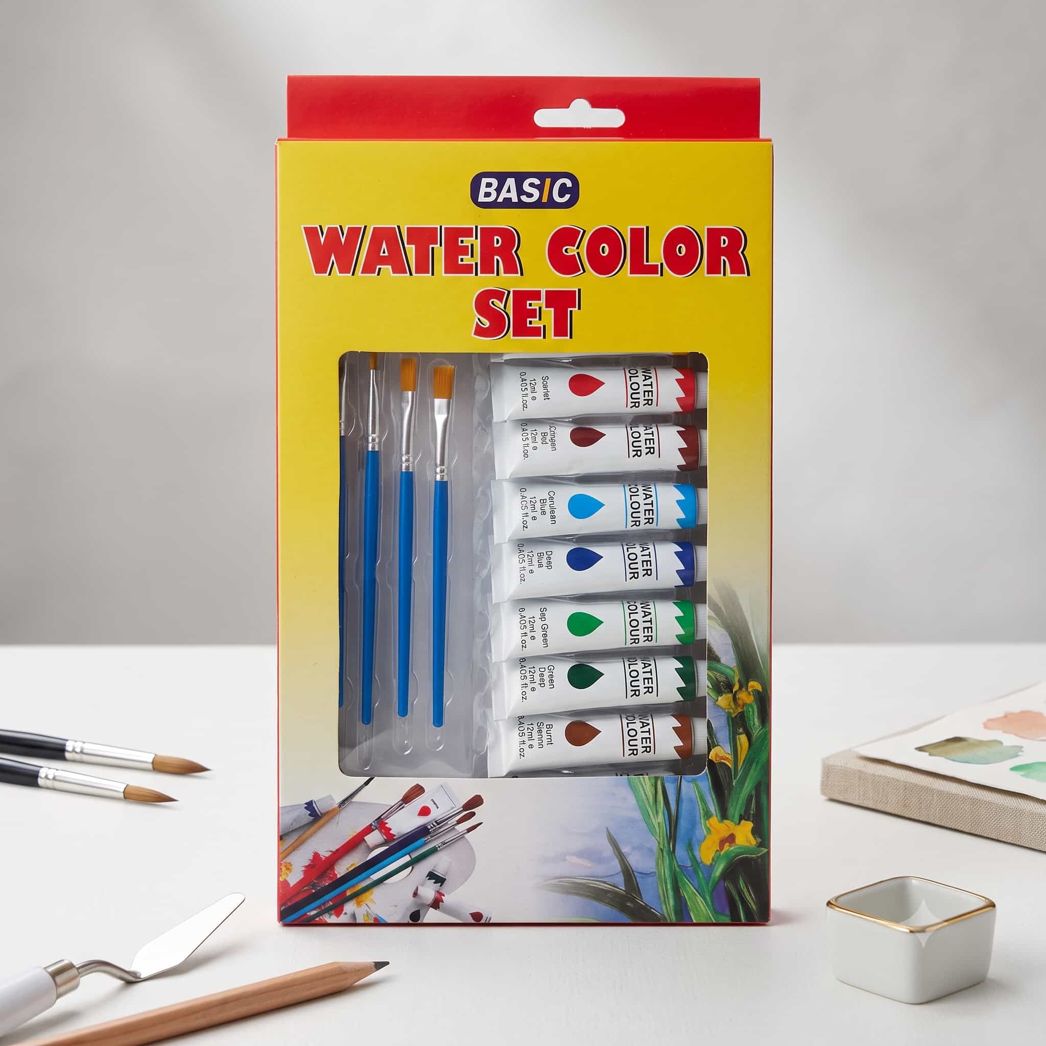 Basic 7-Color Watercolor & Brush Set