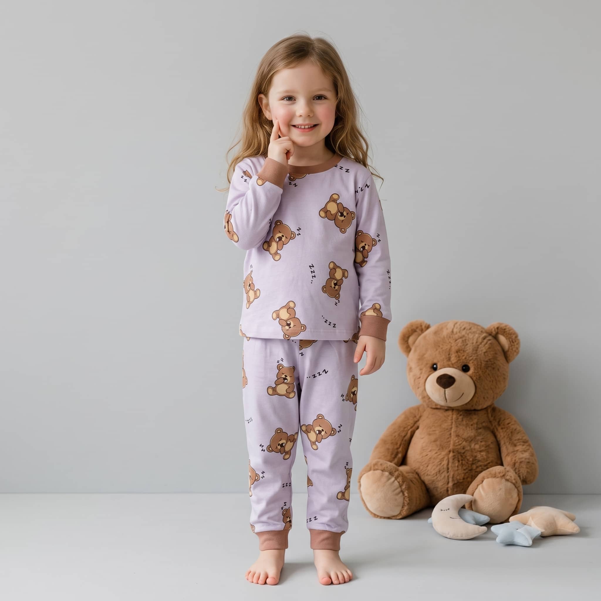 Bears Girls Full Sleeves Pajama Set - Lavender