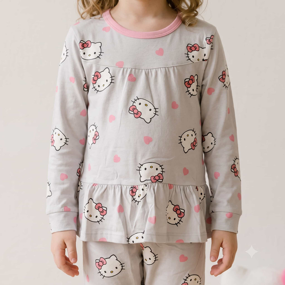 Hello Kitty Girls Full Sleeves Pajama Set – Light Grey