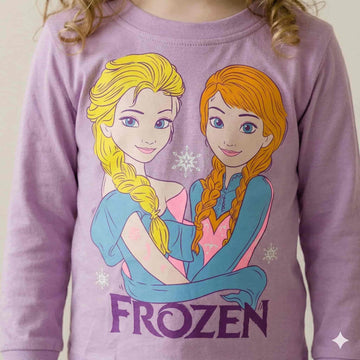 Frozen Girls Full Sleeves Pajama Sets - Light Purple