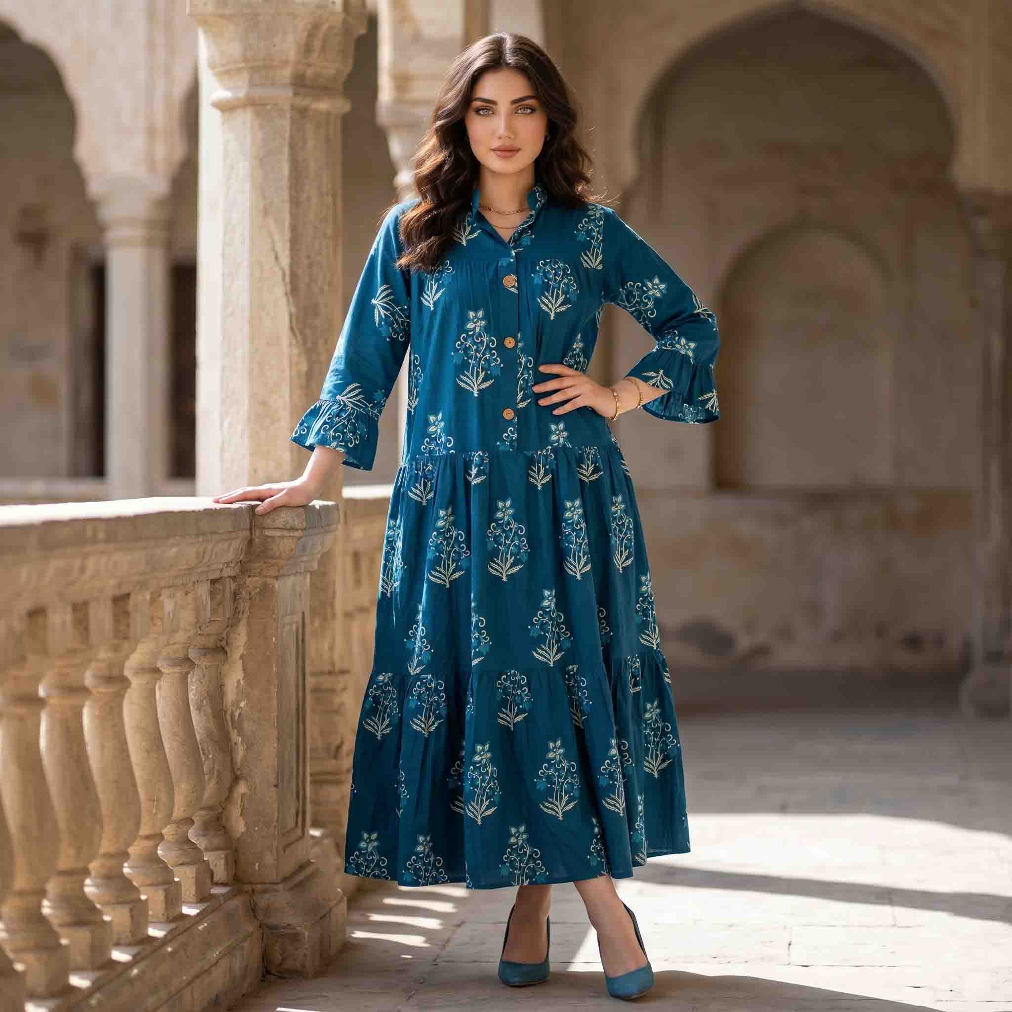 Handblock Floral Women Darra - Blue