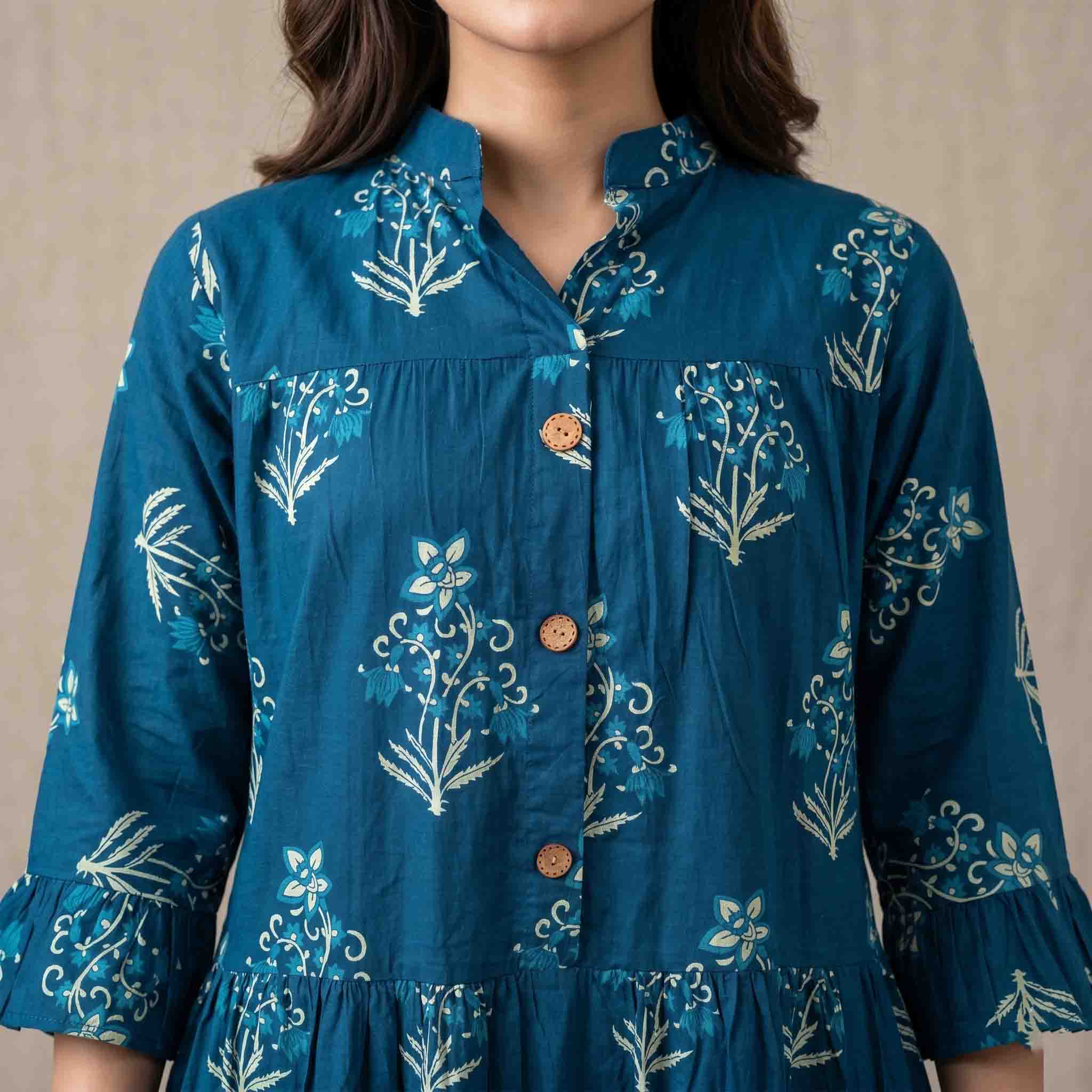 Handblock Floral Women Darra - Blue
