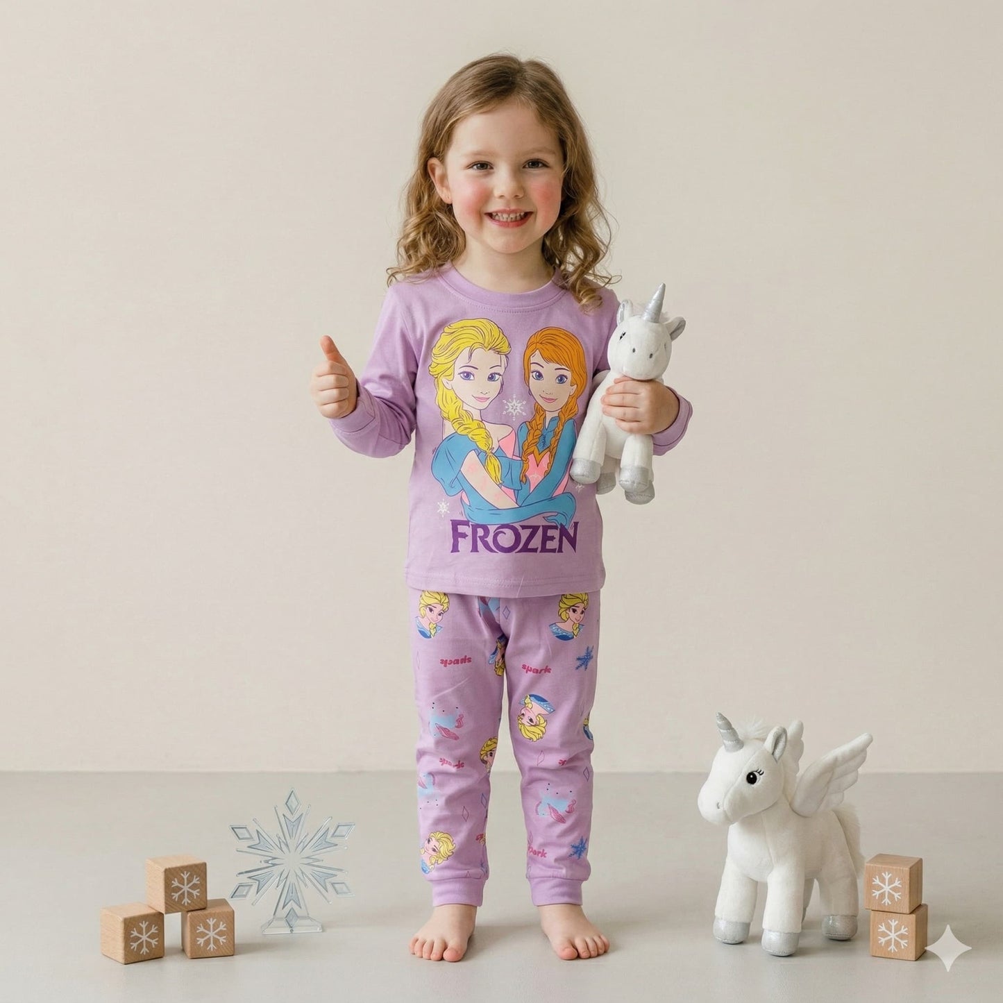 Frozen Girls Full Sleeves Pajama Sets - Light Purple