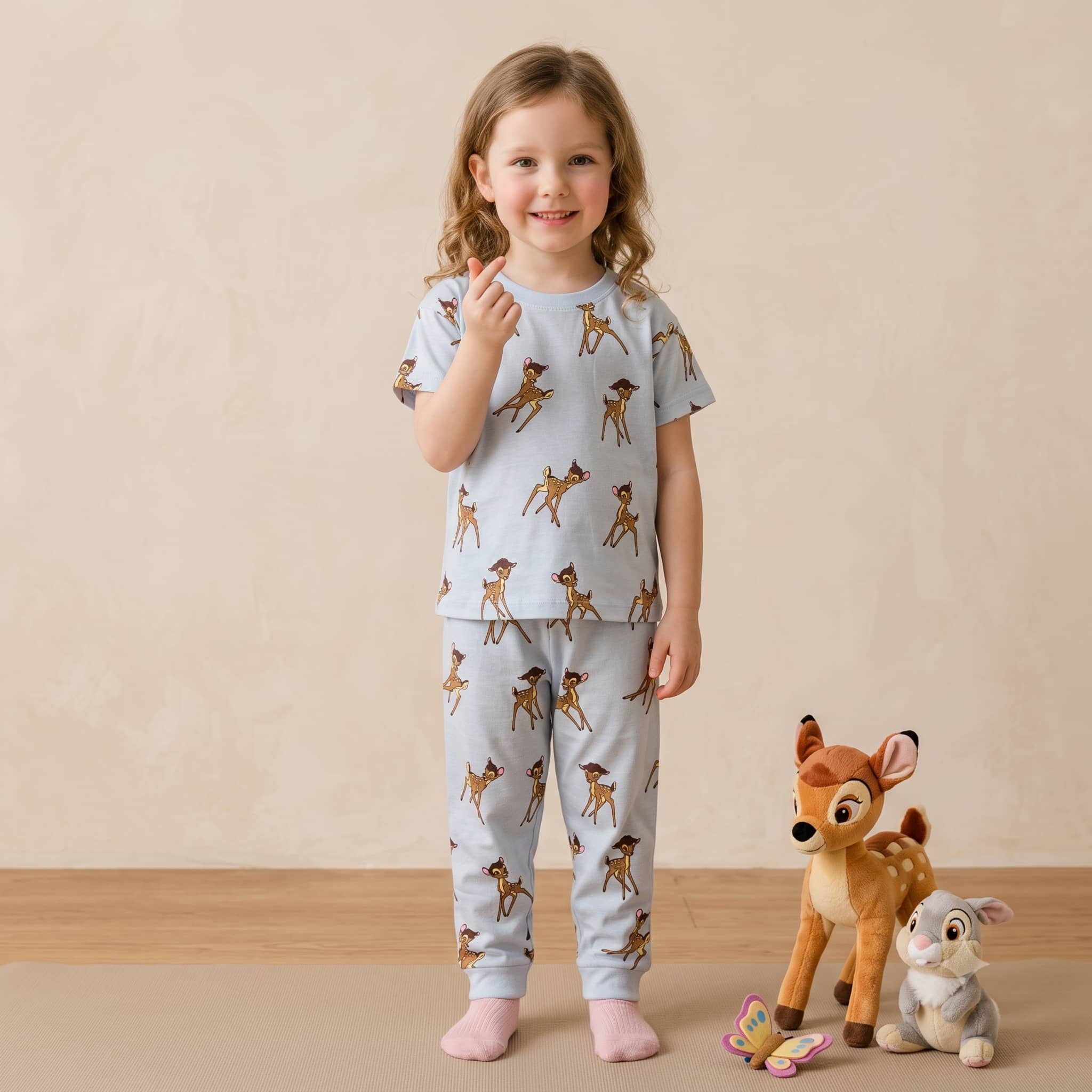 Bambi Girls Half Sleeves Pajama Set - Light Blue