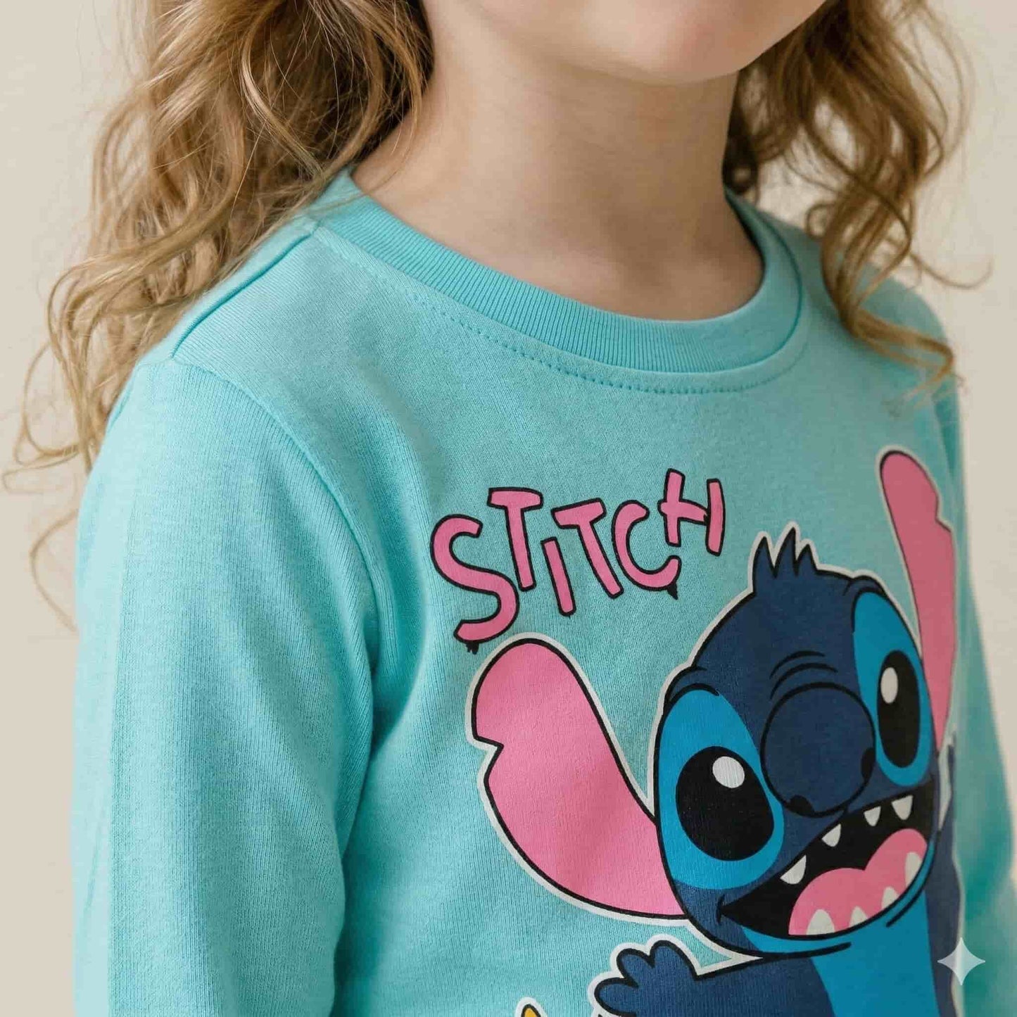 Stitch Girls Full Sleeves Pajama Sets - Light Blue