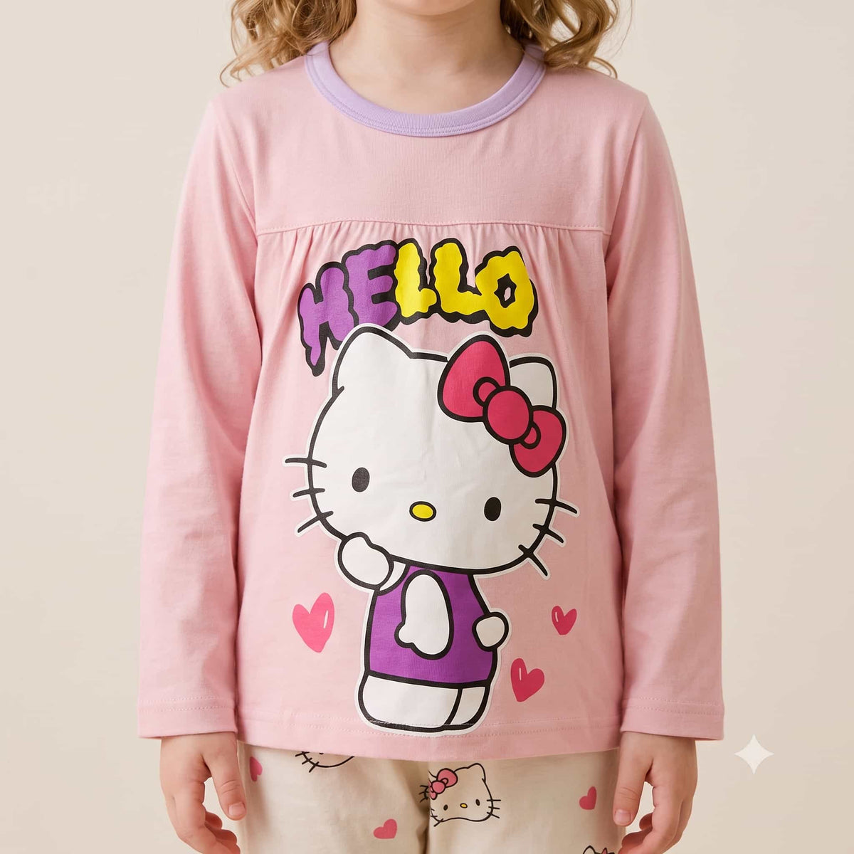 Hello Kitty Girls Full Sleeves Pajama Set – Pink