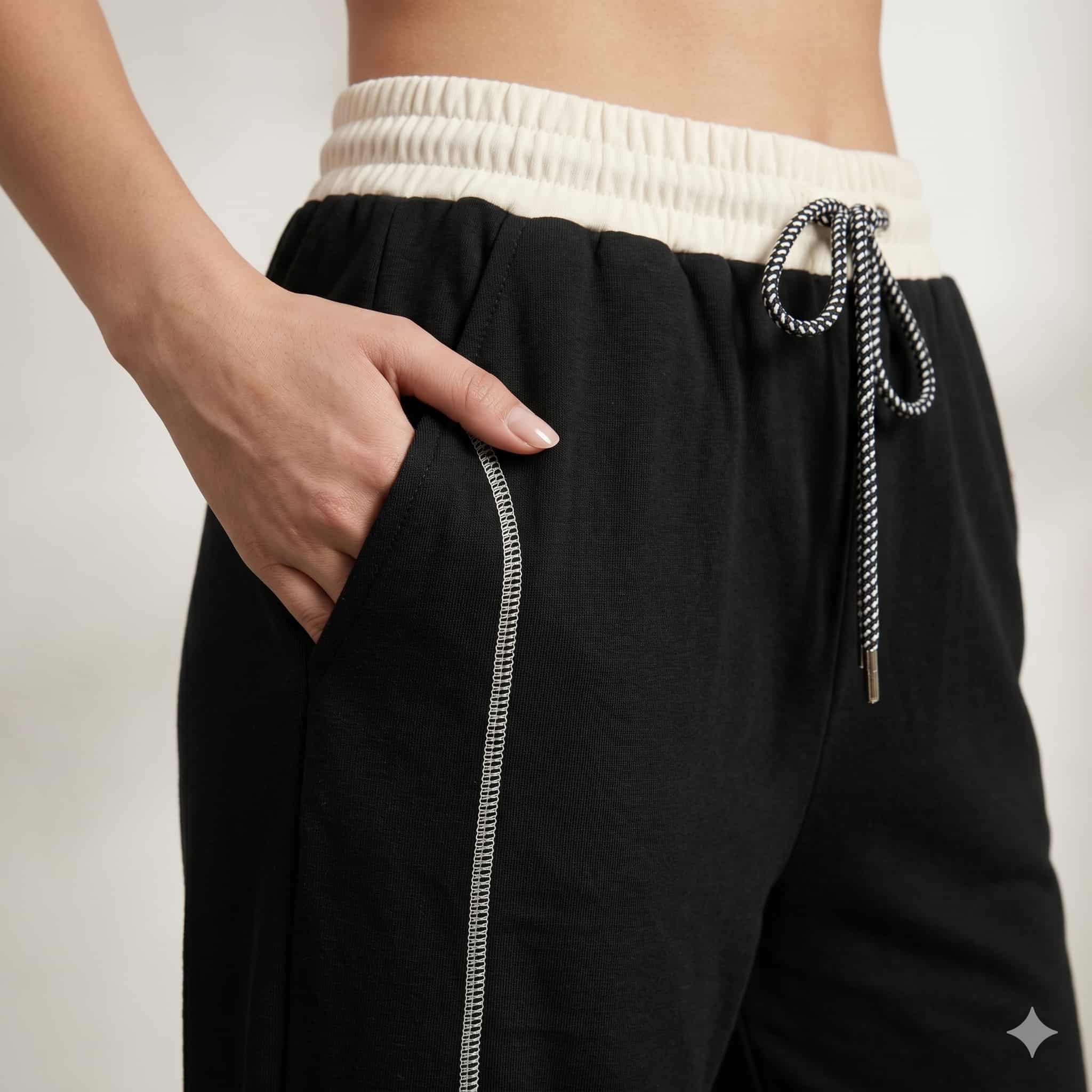 Monochrome Contrast Lounge Women Pants– Black