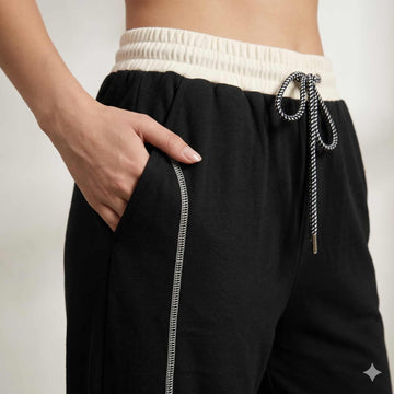 Monochrome Contrast Lounge Women Pants– Black