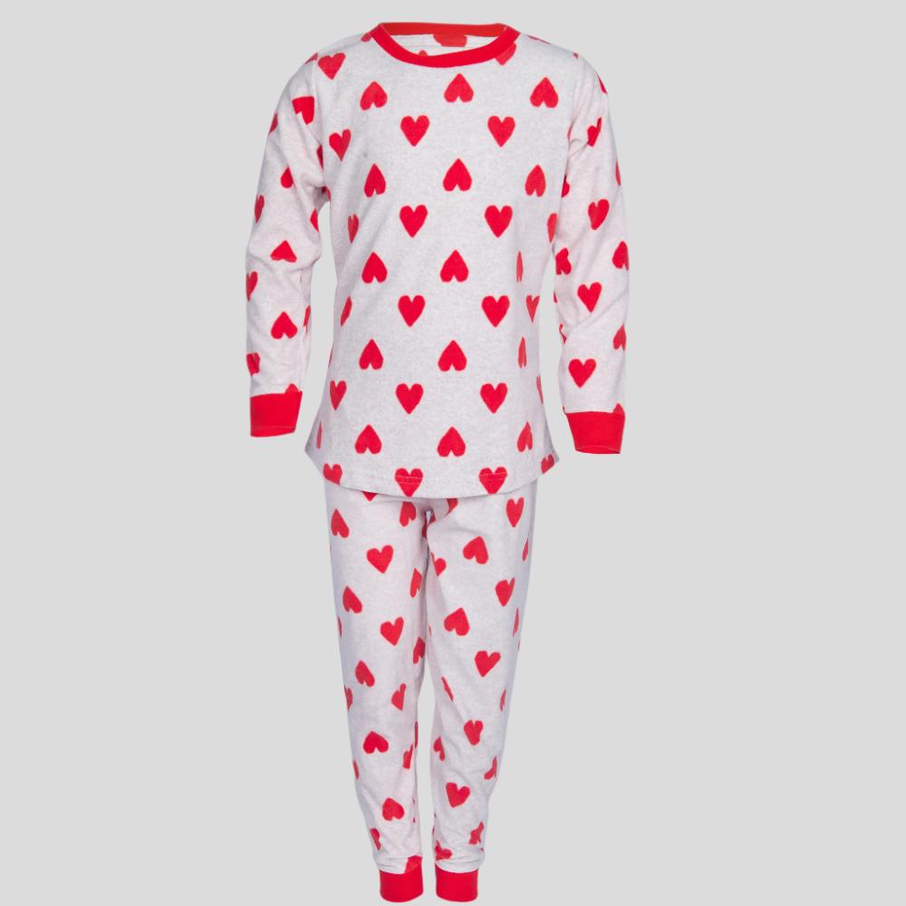 Heart Girls Fleece Pajama Set - Grey