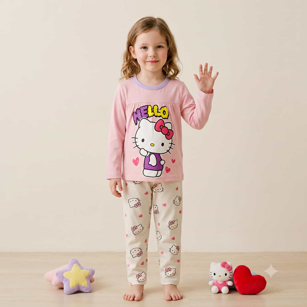 Hello Kitty Girls Full Sleeves Pajama Set – Pink