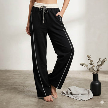 Monochrome Contrast Lounge Women Pants– Black
