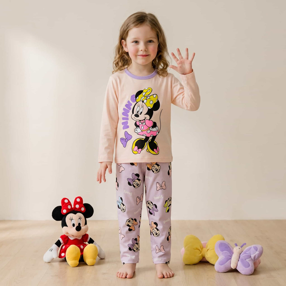 Minnie Mouse Girls Full Sleeves Pajama Set – Peach