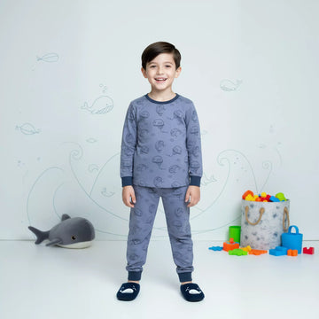 Whale Boy Pajama Set- Blue