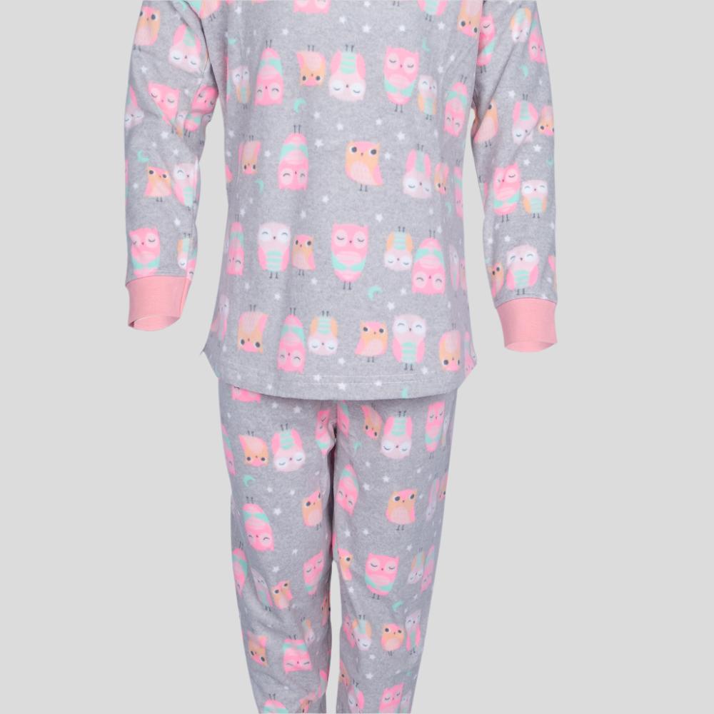 Dozing owl Girls Fleece Pajama Set - Grey