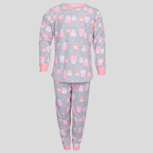 Dozing owl Girls Fleece Pajama Set - Grey