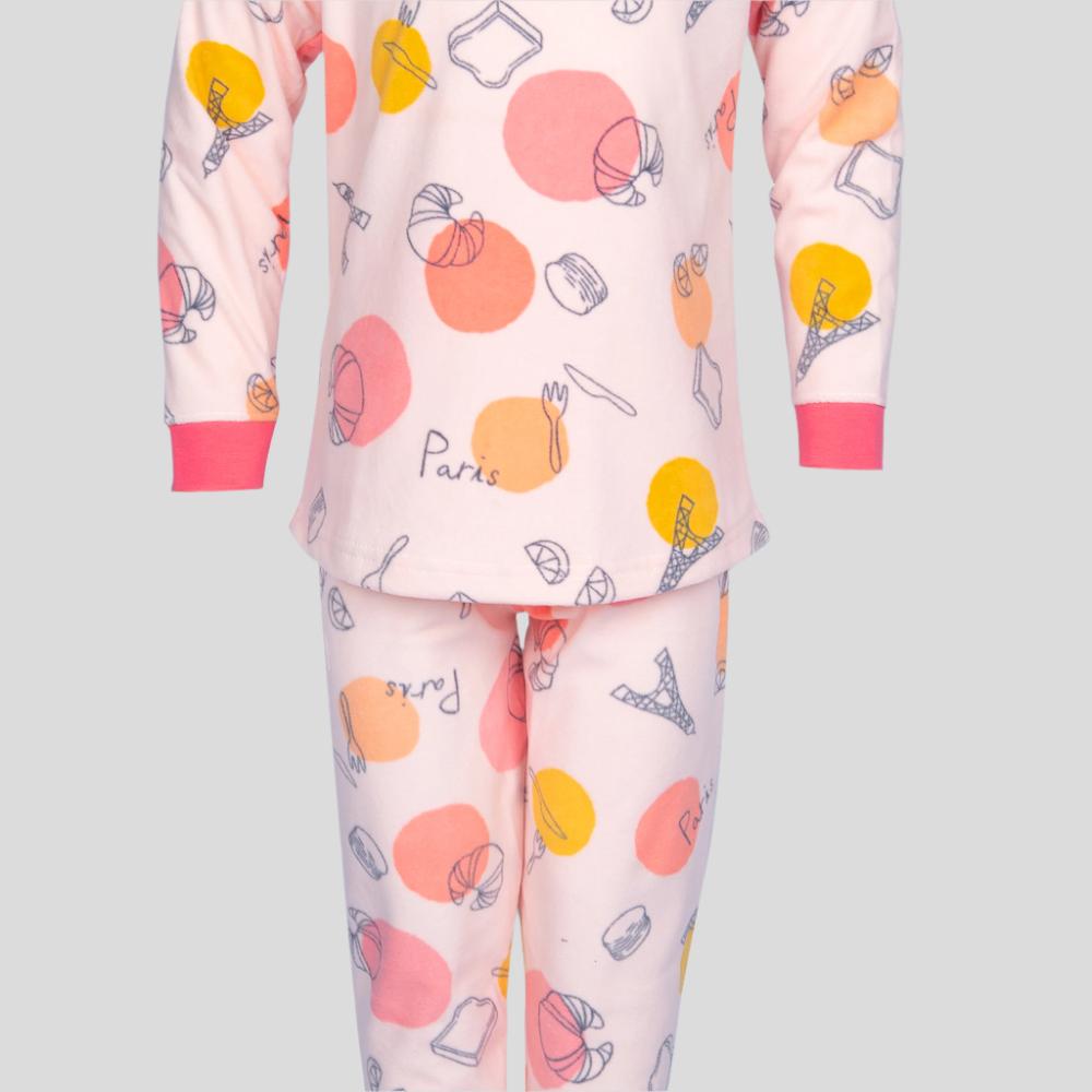 Paris Girls Fleece Pajama Set - Peach