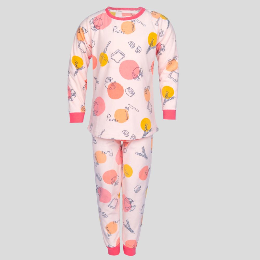 Paris Girls Fleece Pajama Set - Peach