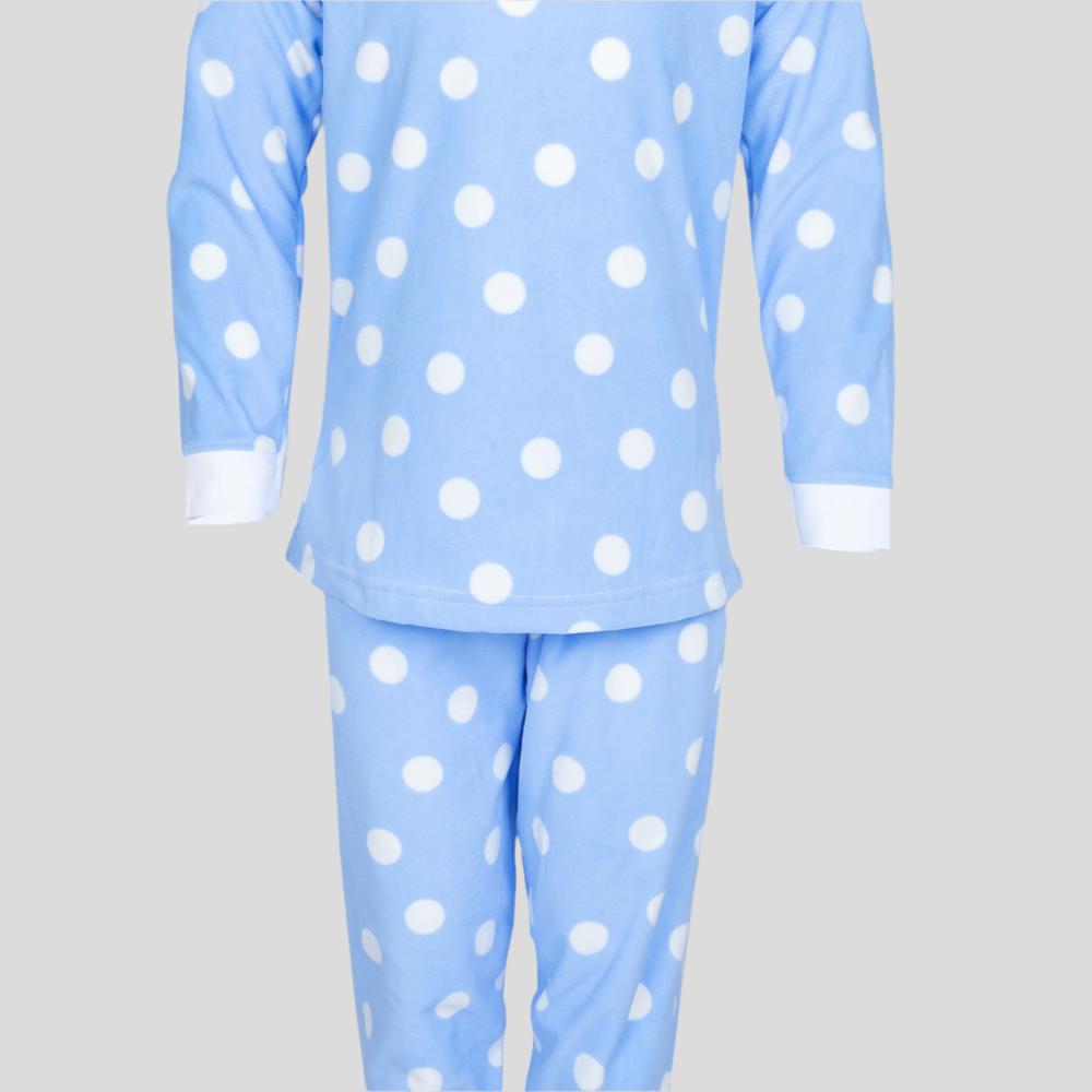 Dots Girls Fleece Pajama Set - Blue