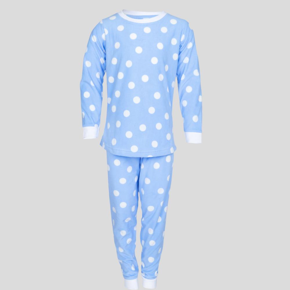 Dots Girls Fleece Pajama Set - Blue