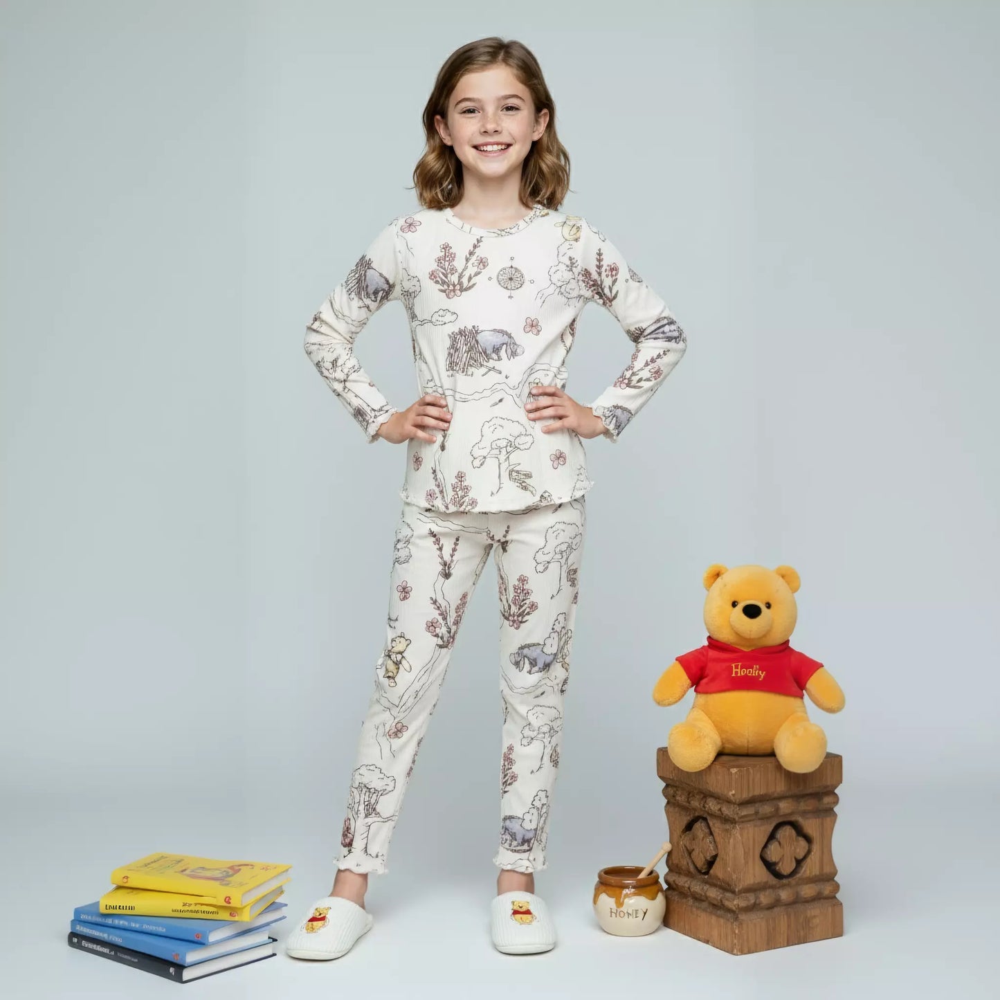 Pooh Forest Girls Pajama Set-White