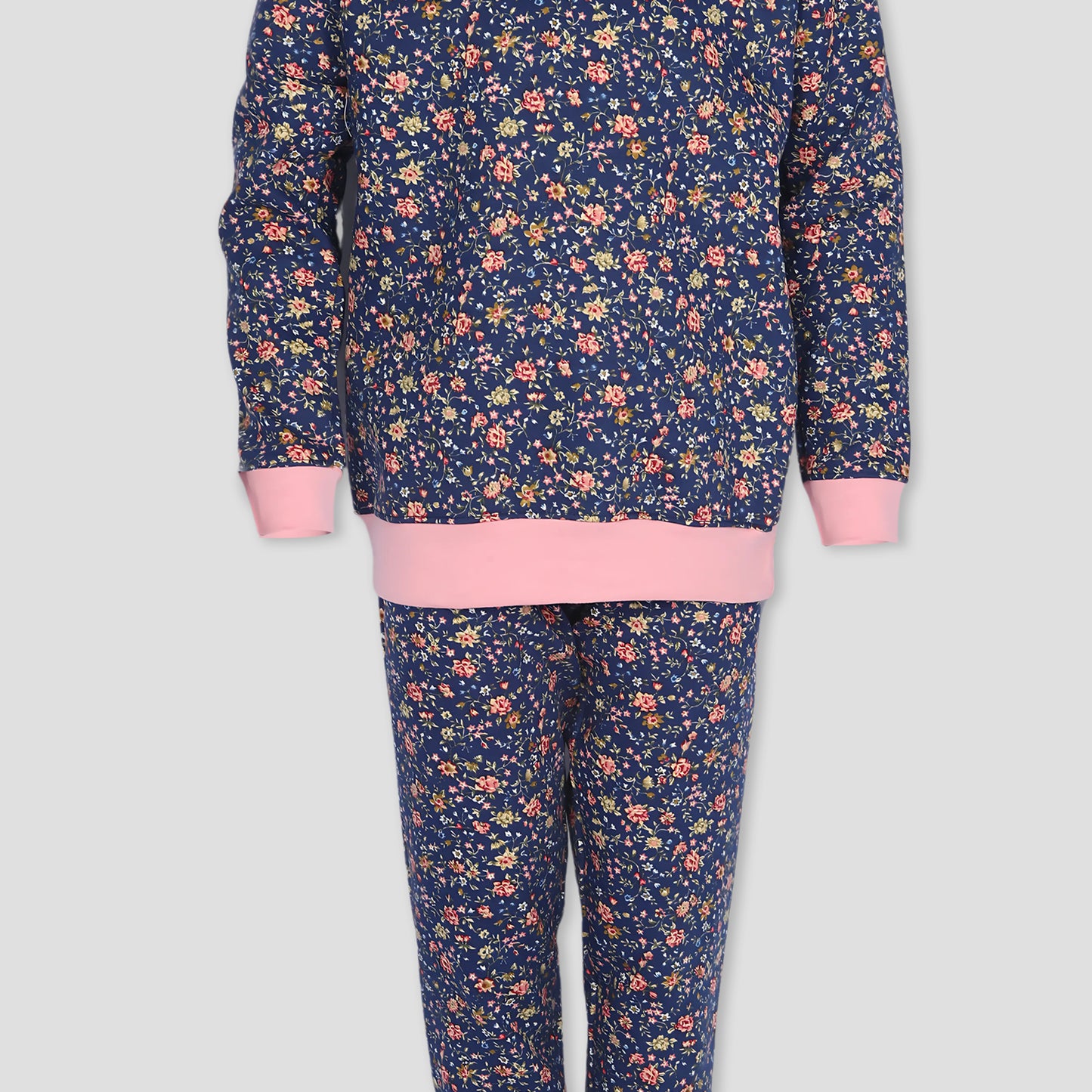 Rose Girls Fleece Training Suit - Navy Blue & Pink