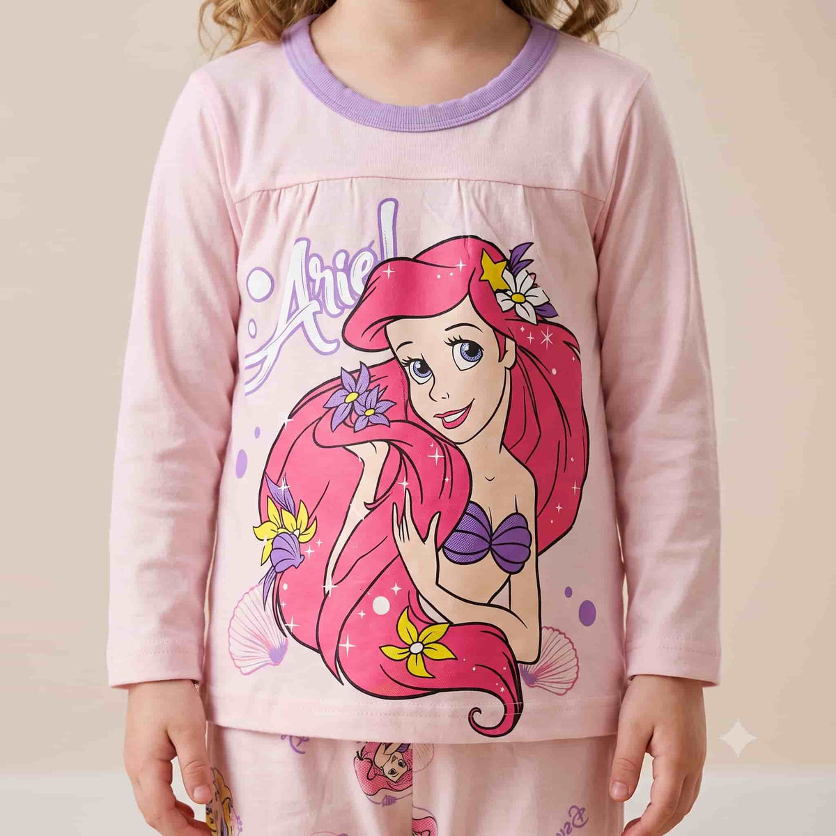 Little Mermaid Girls Full Sleeves Pajama Set – Light Pink