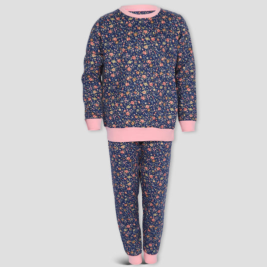 Rose Girls Fleece Training Suit - Navy Blue & Pink