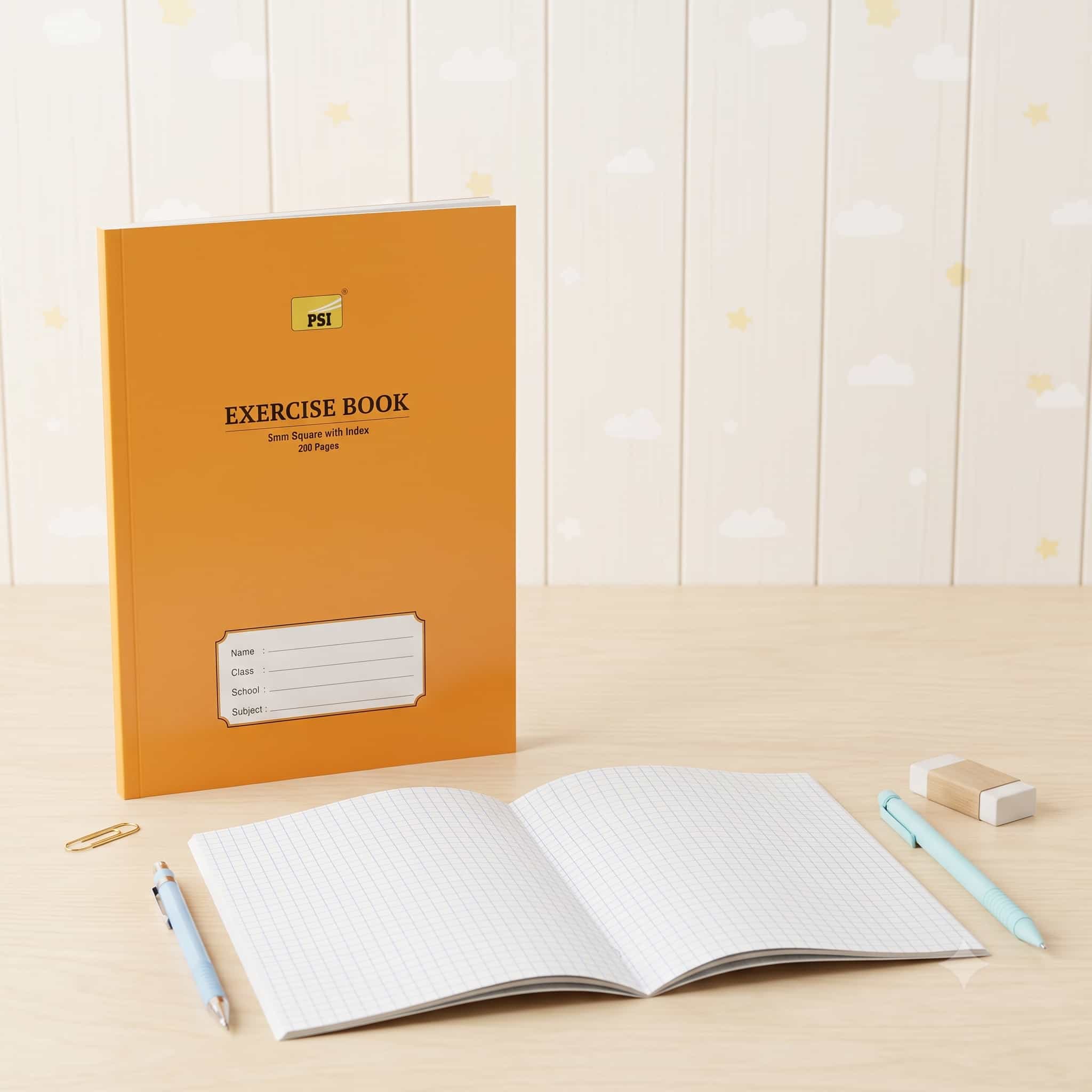 PSI 200-Page 5mm Square Grid Exercise Book - Light Orange