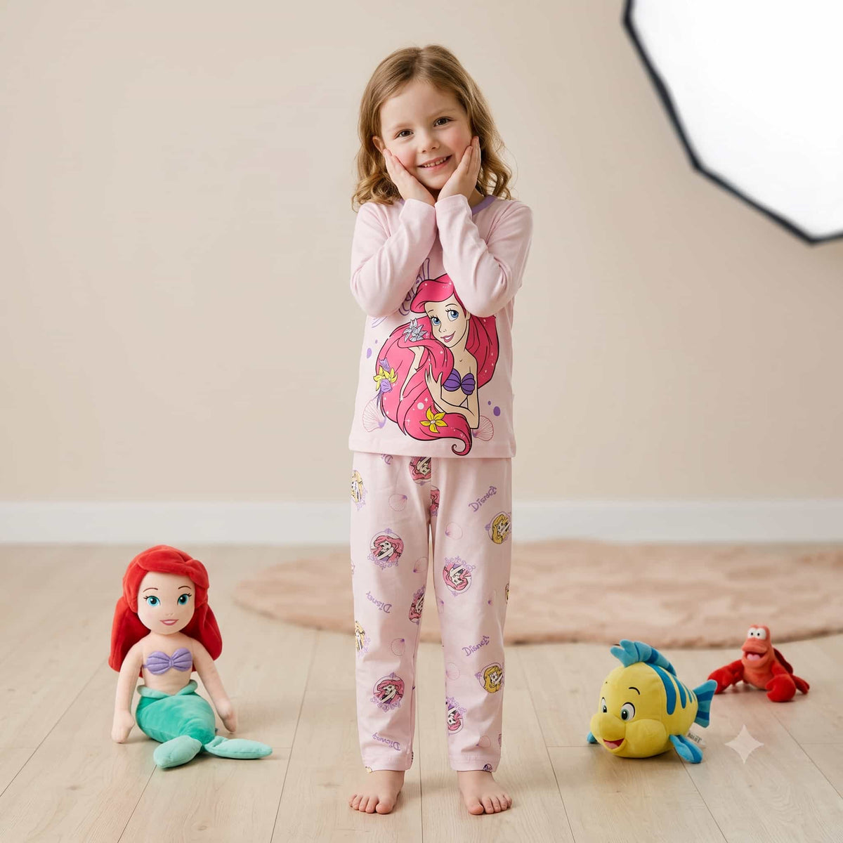 Little Mermaid Girls Full Sleeves Pajama Set – Light Pink
