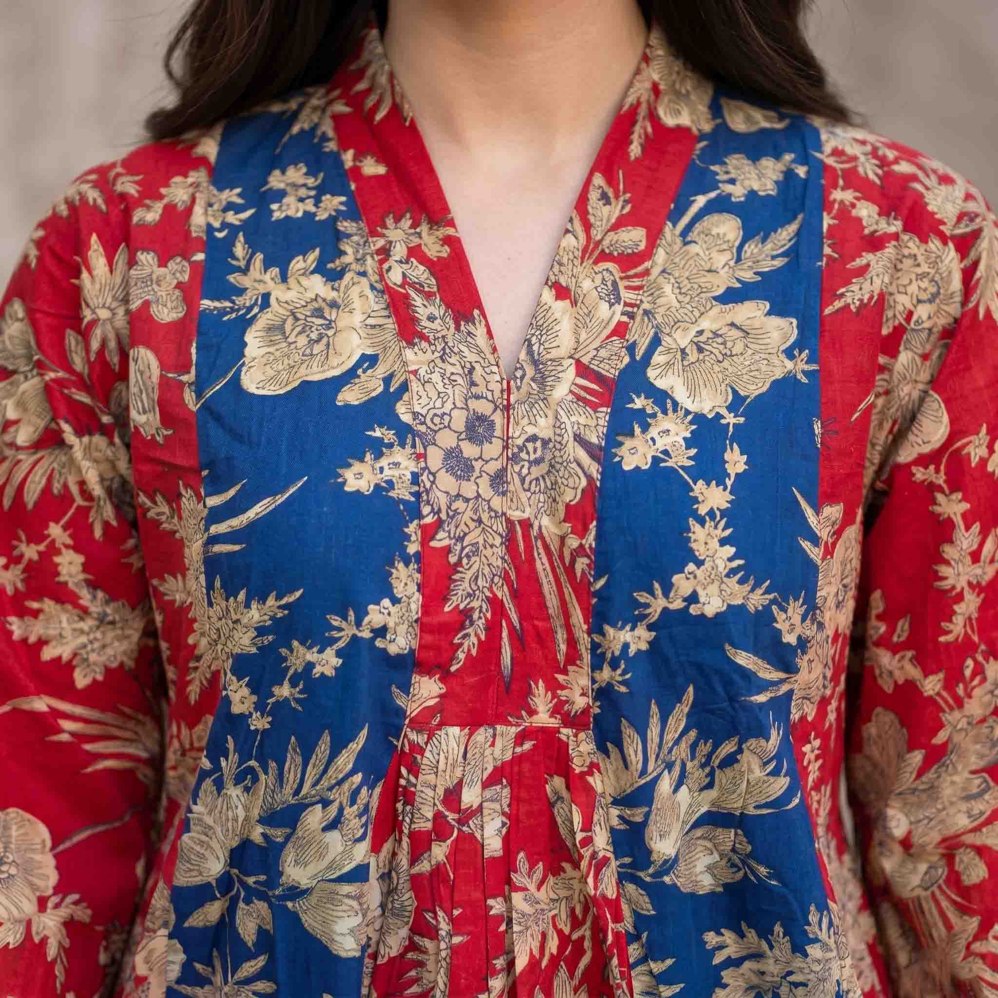 Gold Floral Women Darra- Red & Blue