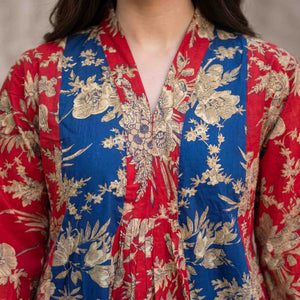 Gold Floral Women Darra- Red & Blue