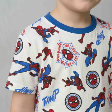 Spider-Man Action Print Boys Short Set - White & Blue