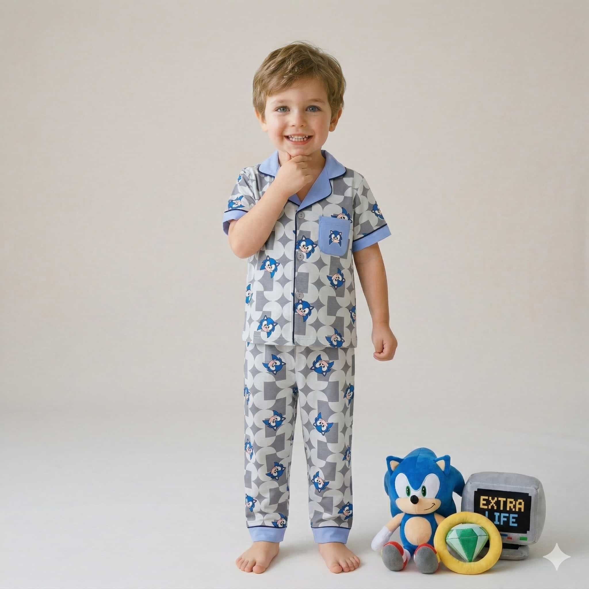 Sonic Boys Half Sleeves Pajama Set - Blue