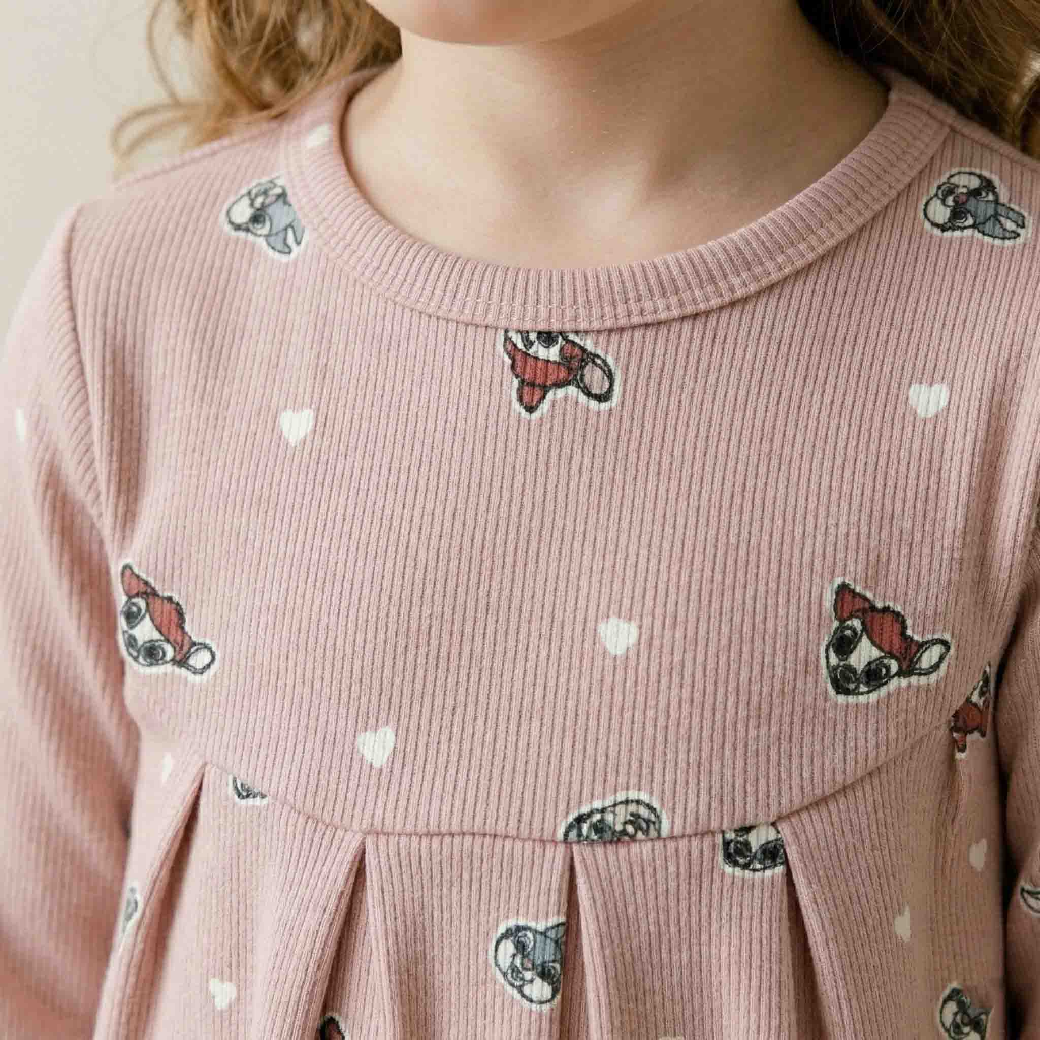 Bambi & friends Fun Time Girls Full Sleeves Pajama Set - Dusty Pink