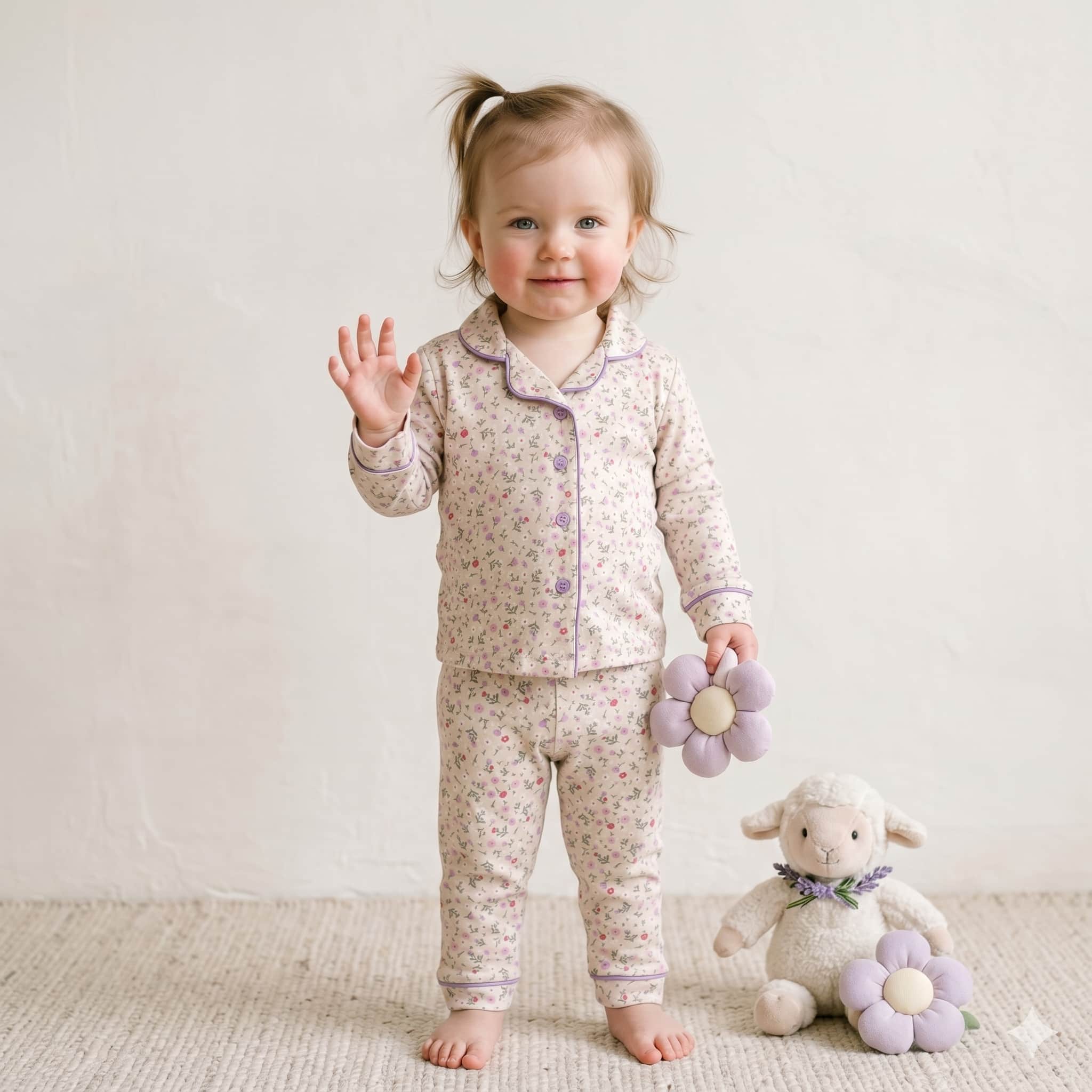Vintage Bloom Baby Girls Full Sleeves Pajama Set - Beige