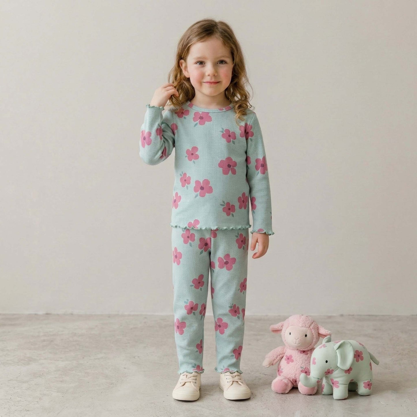 Rosy Bloom Girl Pajama Set - Blue