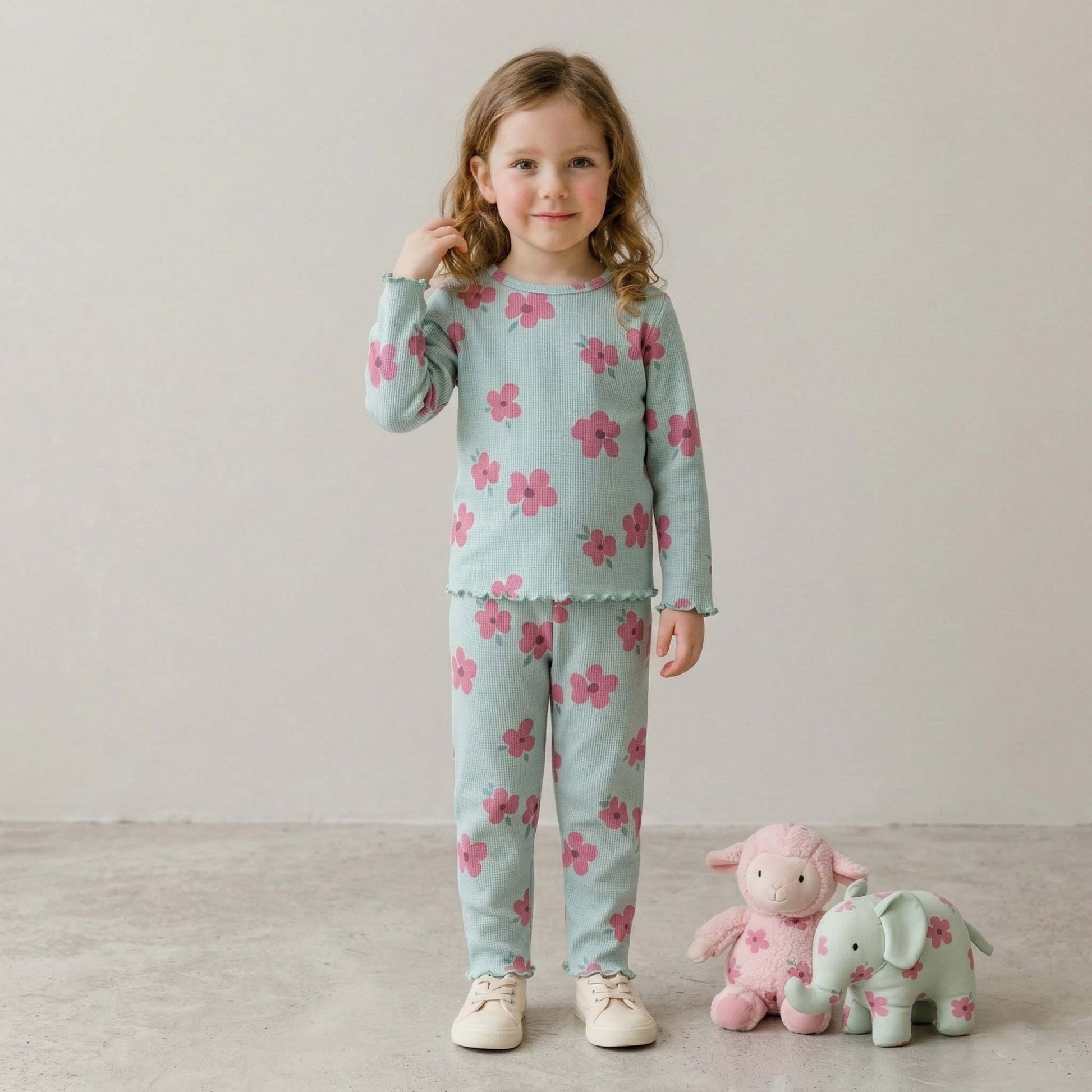 Rosy Bloom Girl Pajama Set - Blue