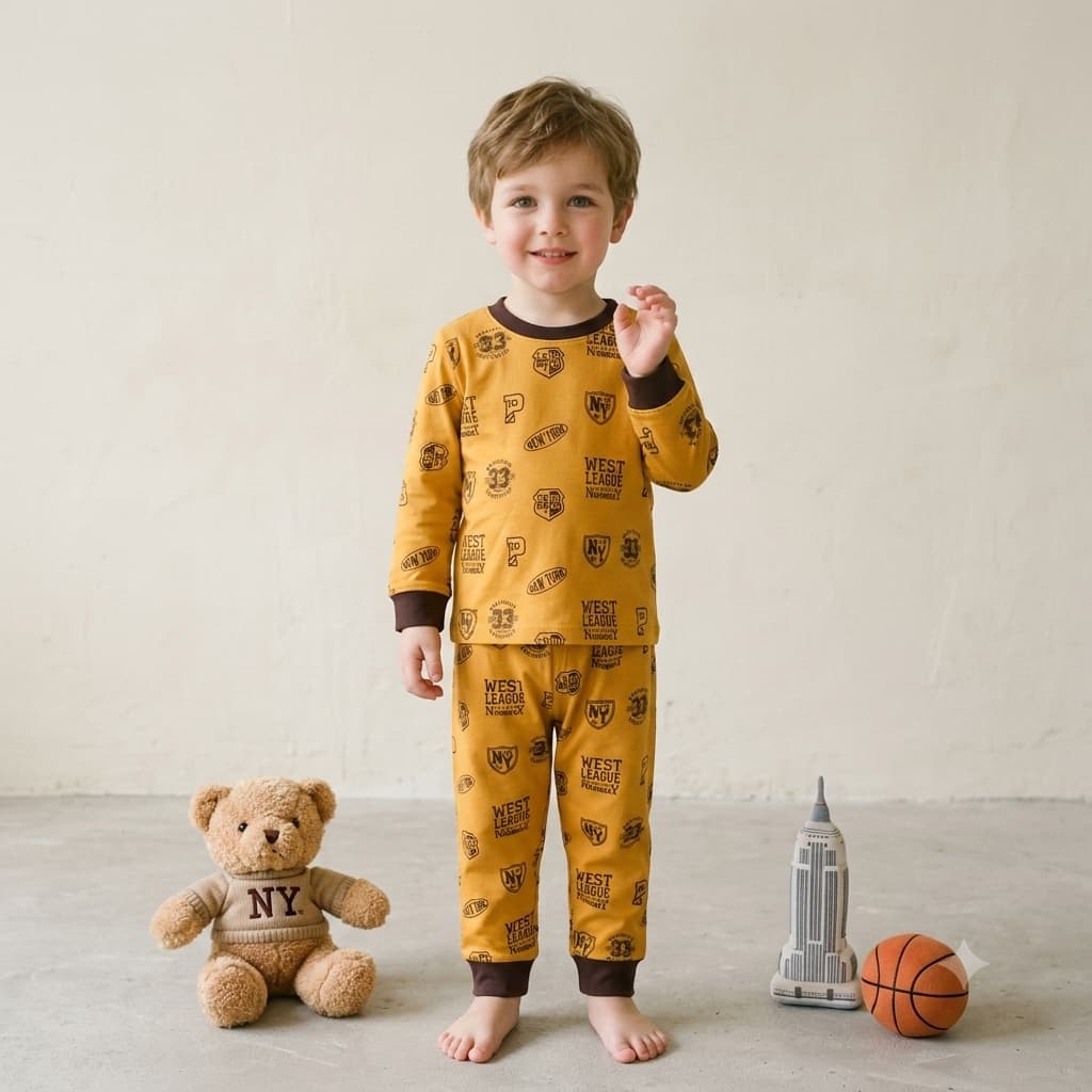West League Boys Full Sleeves Pajama Set – Mustard