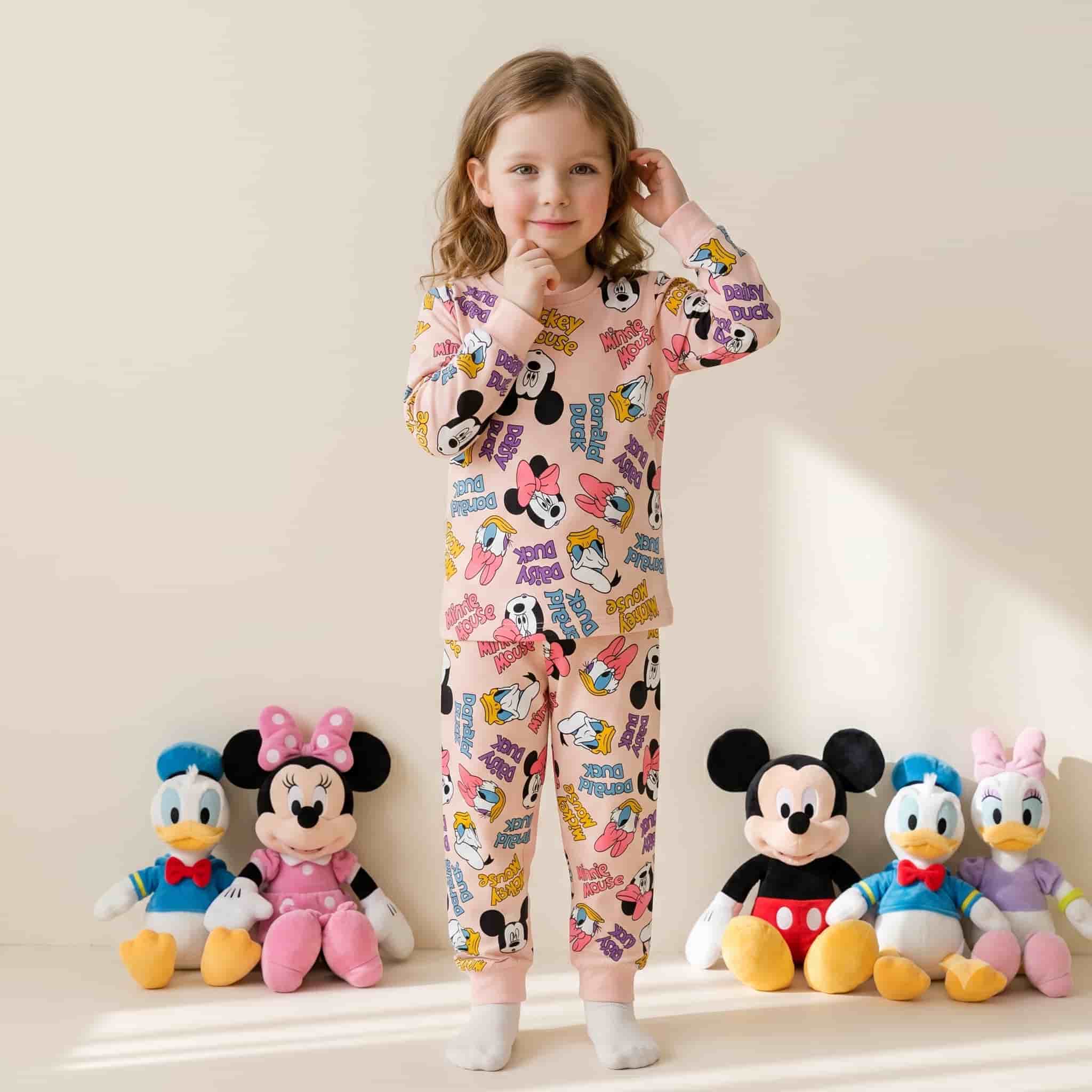 Mickey Daisy Girl Full Sleeves Pajama Sets- Peach