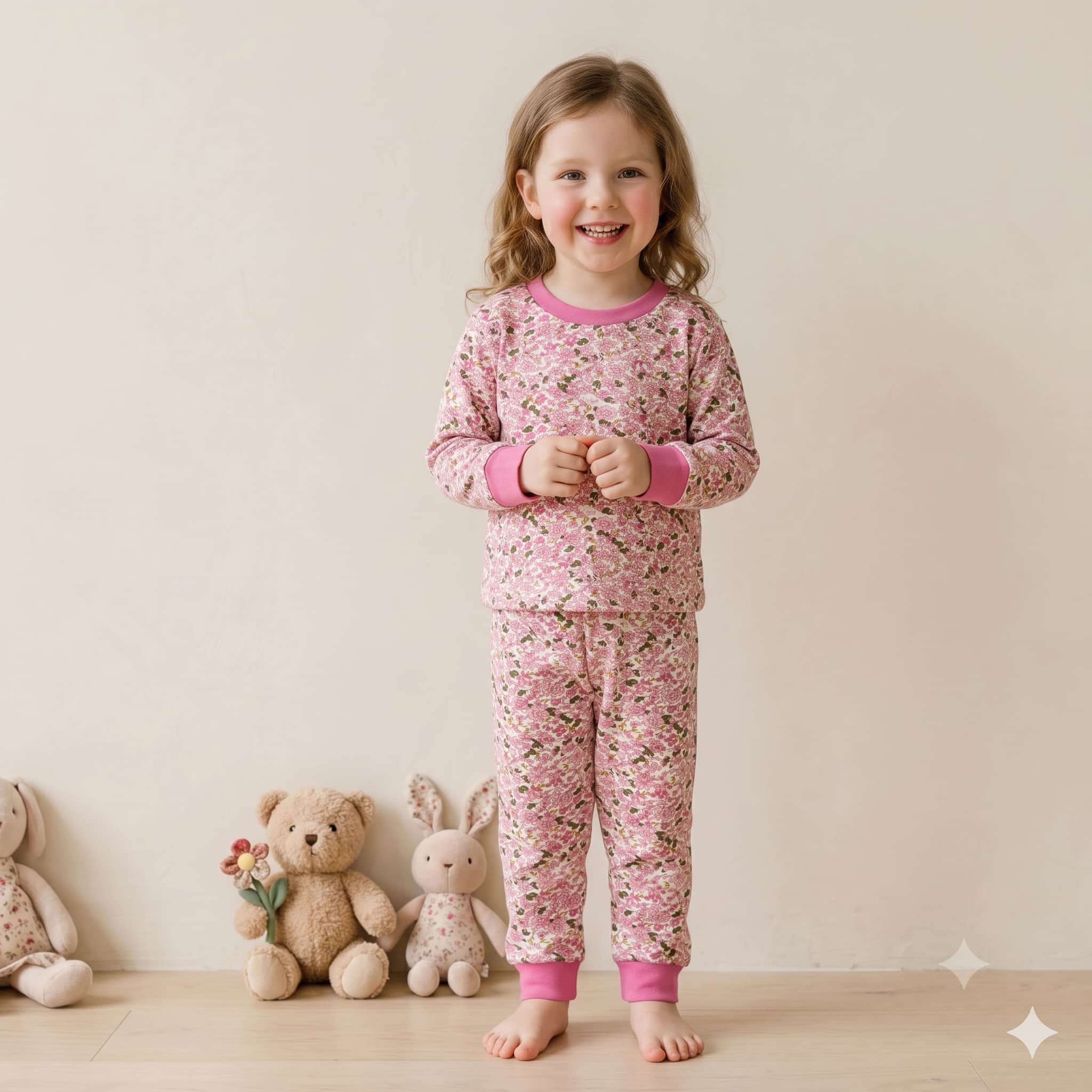 Vintage Bloom Girls Full Sleeves Pajama Set - Pink