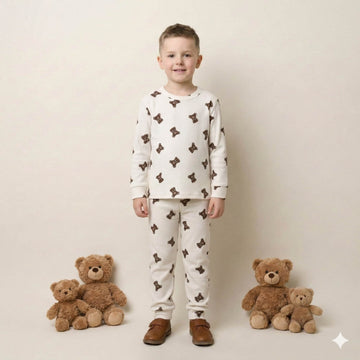 Classic Bear Boy Pajama Set- Off White