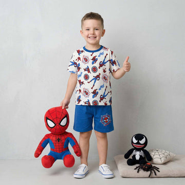 Spider-Man Action Print Boys Short Set - White & Blue