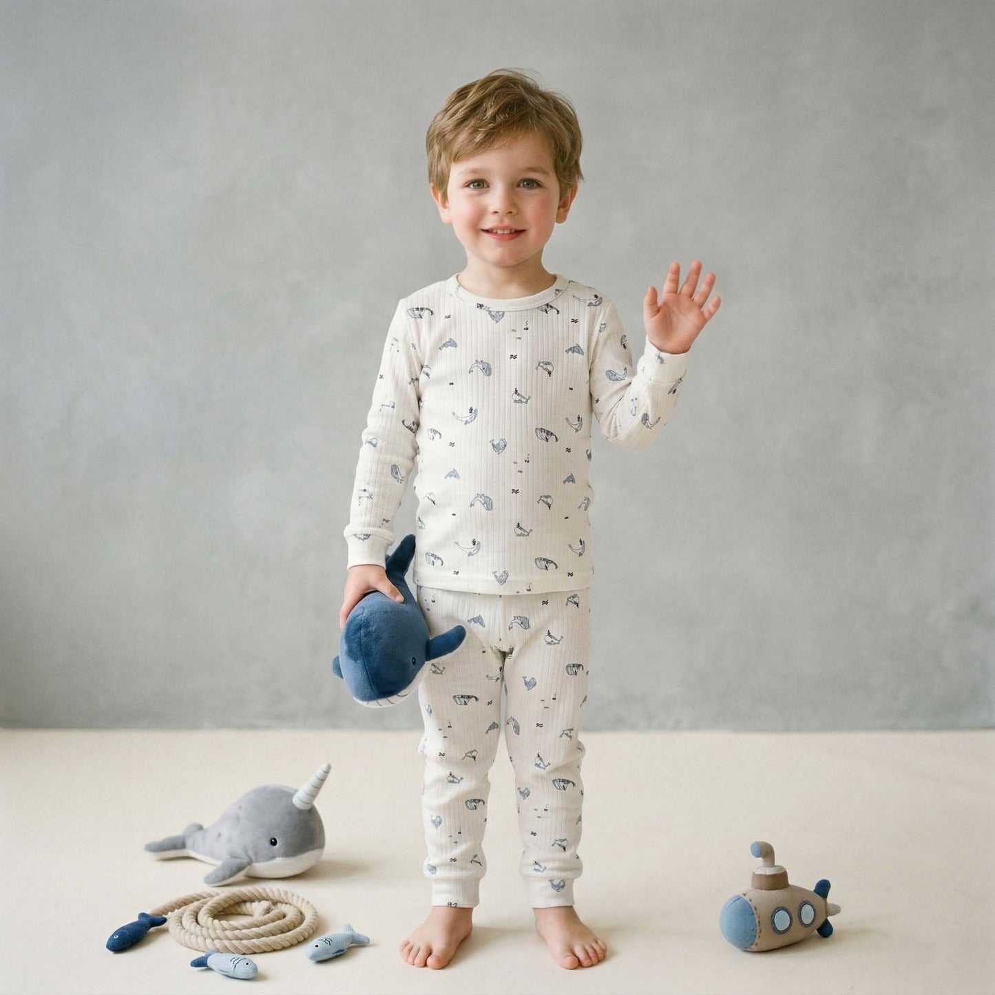 Whale Splashing Boys Pajama Set - White